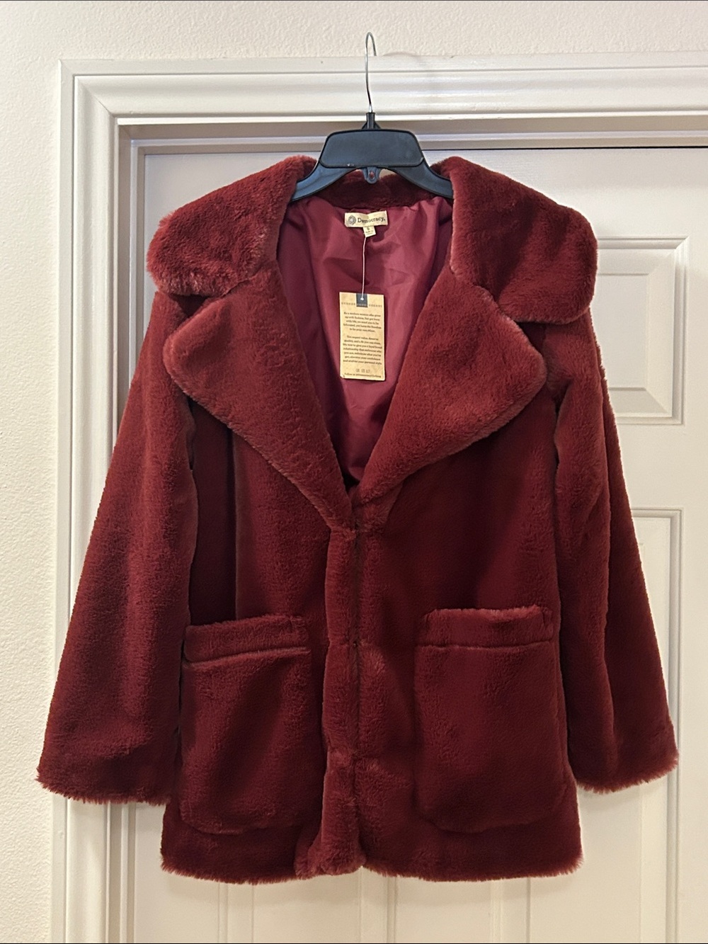 Democracy Burgundy Faux Fur Coat S